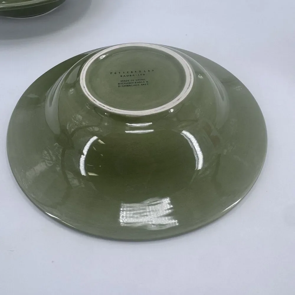 2 Pottery Barn SAUSALITO Green Wide Rimmed Bowl 10 Inch Soup Pasta Fast Shipping